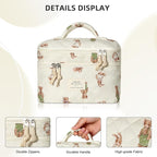 Gosect Makeup bag, Large Cosmetic Bag for Women Girls, Cute Quilted Makeup Bags, Floral Coquette Aesthetic Toiletry Bag, Travel Make Up Organizer Bag (Bear)