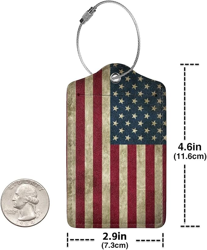 2 Pack Luggage Tags for Suitcases, PU Leather Bag Tag with Privacy Cover Address Card Travel Essentials-American Flag