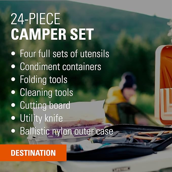 GSI Outdoors Destination Kitchen Set 24‑Piece, Full Camp Kitchen Kit, Cutlery for Persons, Pivot Tools, Spice Shakers & Carry Travel Case