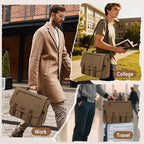 RAINSMORE Messenger Bag for Men 15.6-17.3 Inch Laptop Bag Water-resistant Canvas Briefcase Computer Satchel for Work College
