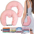 1/2PCS Travel Pillow Stuffable with Clothes As Carry-On Luggage Fits Up to 3 Days of Travel Essentials, Multifunctional U-Shaped Pillowcase for Business, Trip, Outdoor (2PCS-Pink)
