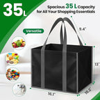 SpaceWhisper Reusable Grocery Bags with Long Handles [10 Pack] - Multipurpose Large Shopping Bags for Groceries, Foldable Grocery Totes Resist Water & Stains for Kitchen, Car Trunk, Picnic (Black)