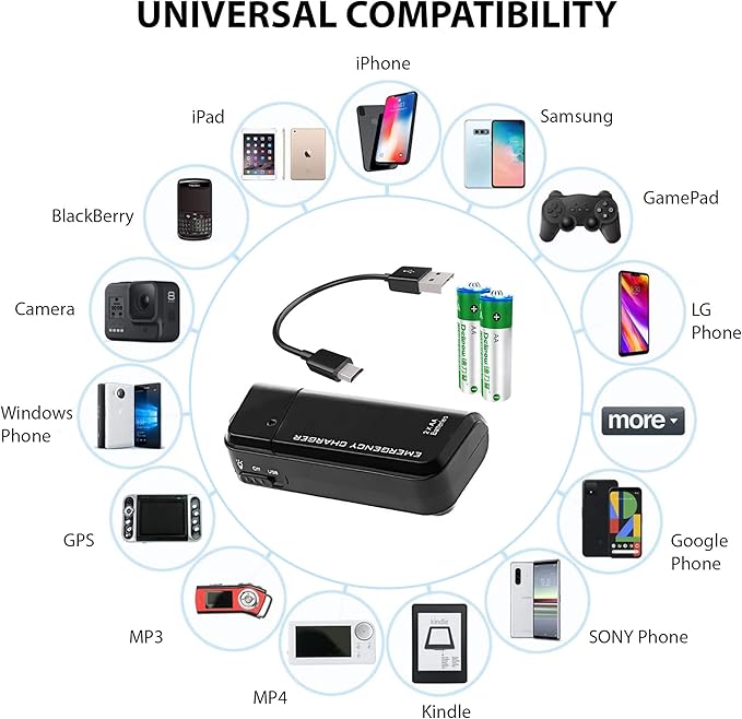 VOLT+ Portable AA Battery Travel Charger Compatible with Motorola Edge S30 PowerBank Emergency with LED Safety Light! (Takes 2 AA Batteries,USB Type-C)