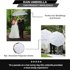Wedding Umbrella Large 60"| Strong Metal Shaft and Ribs Lightweight | Manual Open Wind Resistant with Wood Color Resin Handle - Perfect for 2 People