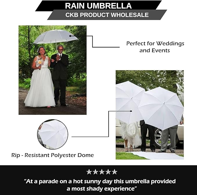 Wedding Umbrella Large 60"| Strong Metal Shaft and Ribs Lightweight | Manual Open Wind Resistant with Wood Color Resin Handle - Perfect for 2 People