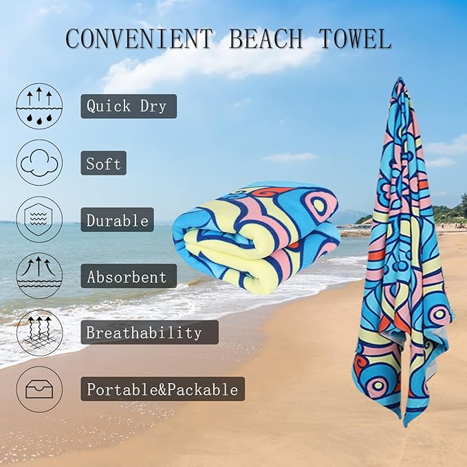 Beach Towel Microfiber 60"x30" Lightweight Sand Free Quicy Dry Blue Mandala Travel Towels Swim Pool Yoga Gym Camping for Women Men Girls Kids Beach Essentials Accessories Vacation Gift