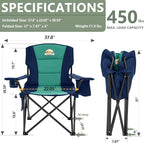 Colegence Heavy Duty Camping Chair for Adults, Oversized Heavy People Foldable Outside Camp Chairs Carry Bag Included, with Cooler Bag Cup Holder, Side Pocket for Lawn,Sport,Outdoor,Dark Blue