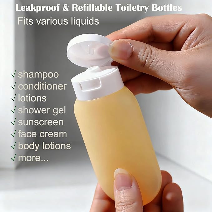 Travel Bottles for Toiletries: 4 Pack 2oz TSA Approved Travel Containers, BPA Free Leak-Proof Refillable Squeeze Bottles, Portable Travel Size Container for Shampoo Conditioner Lotion Body Wash