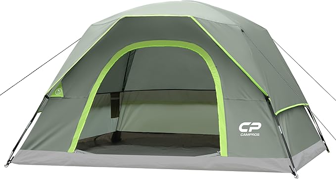 CAMPROS CP Camping Tent 2/4/6 Person, Waterproof Windproof Double Layer Dome Tent, Easy Setup with Large Mesh Windows & Wide Door for Outdoor Camping Backyard