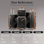 4 Piece Luggage Set, Hardside Expandable Lightweight Suitcase with 360° Mute Spinner Wheels Luggage Sets, TSA Lock, 14/20/24/28 Inch Travel Luggage for Men, Women and Girls (Black)