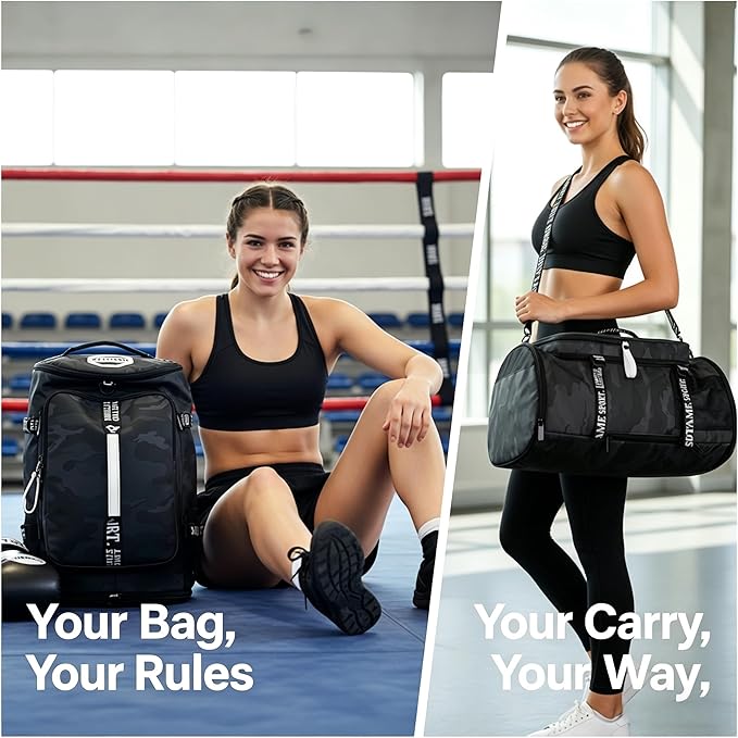 Gym Duffle Bag Backpack with Shoe Compartment,4 ways Travel Backpack for Women and Men,Multi-Functional Weekender bag with Waterproof Layer&Laptop Compartment for Fitness, Travel,Camping
