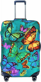 Travel Luggage Cover Suitcase Protector, Rainbow Butterfly Washable Elastic Suitcase Baggage Cover Anti-scratch Double-sided with Zipper Closure for Wheeled Suitcase Fits 22-24 Inch Luggage