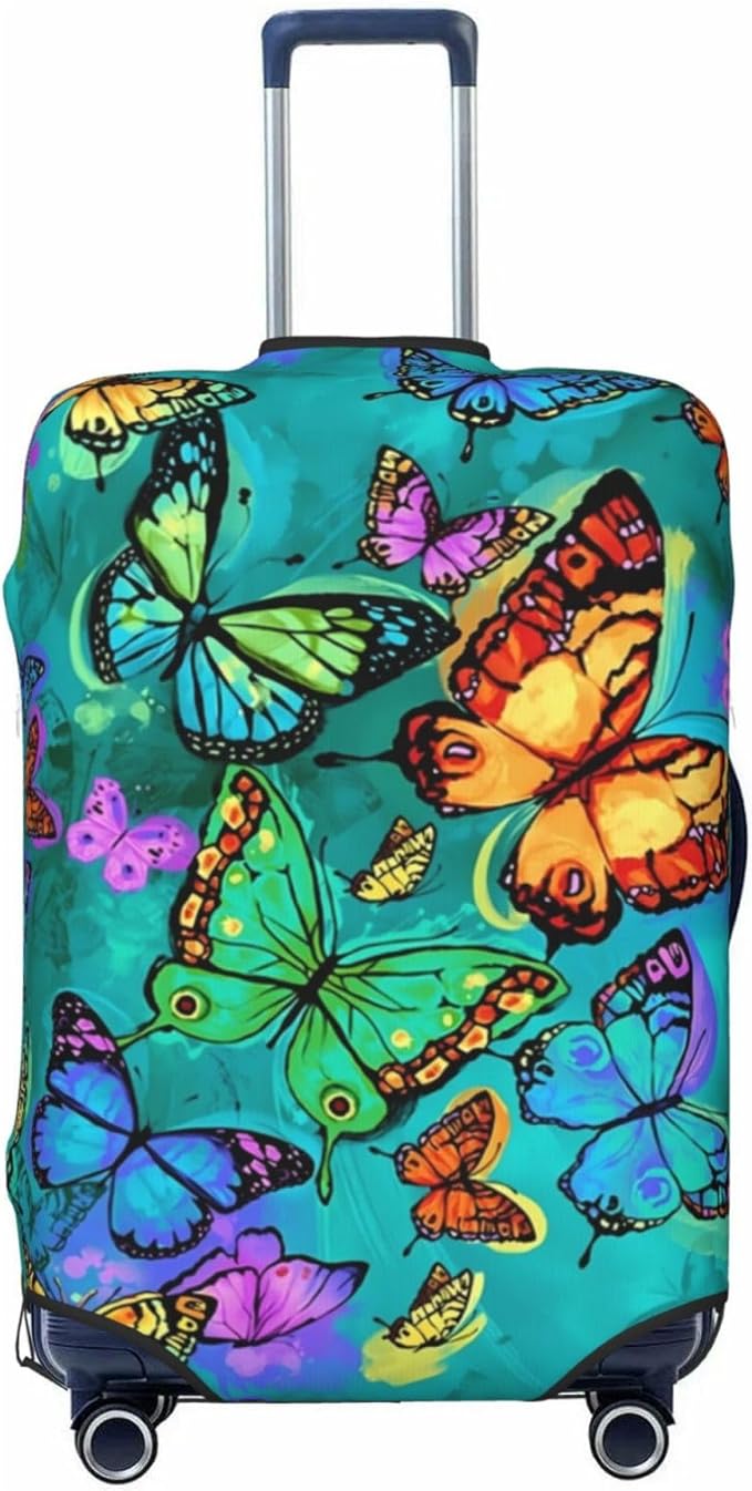 Travel Luggage Cover Suitcase Protector, Rainbow Butterfly Washable Elastic Suitcase Baggage Cover Anti-scratch Double-sided with Zipper Closure for Wheeled Suitcase Fits 29-32 Inch Luggage
