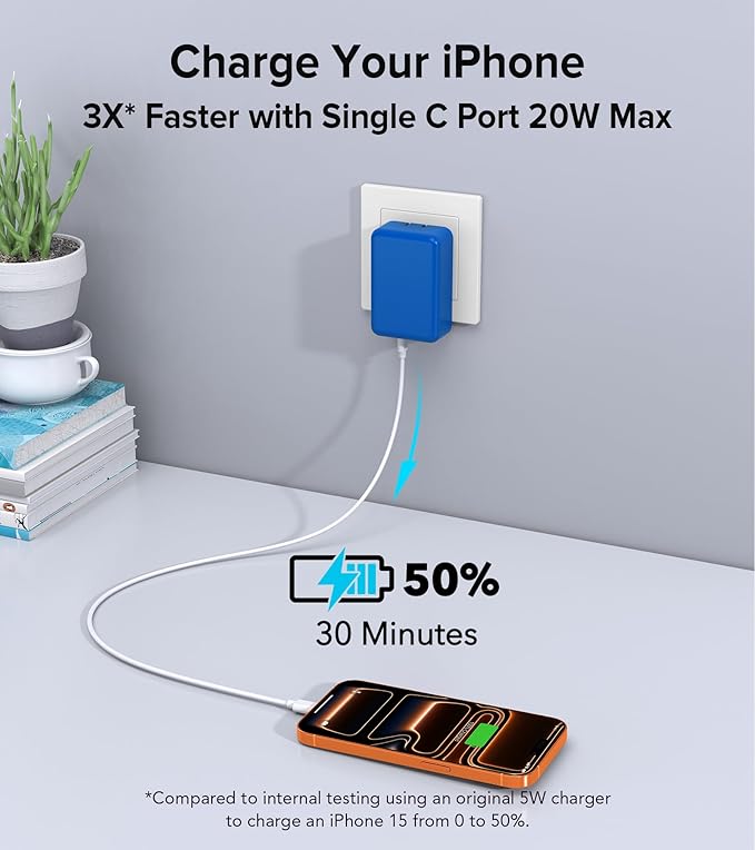[2-Pack] Flat USB C Wall Charger,40W Fast USB C Charger Block,4-Port PD Power Adapter +QC Wall Plug Multiport Type C Charging Block Cube Compatible with iPhone 17 16 15 14 13 12 Pro Max XR XS 8(Blue)