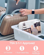 BAGSMART Clear Toiletry Bag, 3 Pack TSA Approved Travel Toiletry bag Carry on Travel Accessories Bag Airport Airline Quart Size Bags Water Repellent Makeup Cosmetic Bag for Women (White-3pcs)