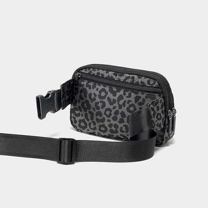 Pander Everywhere Belt Bag for Women, 5 Zipper Pockets Nylon Crossbody Fanny Pack Purse (Grey Leopard)