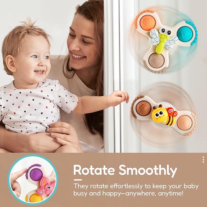 ALASOU 3PCS Pop Suction Cup Spinner Sensory Airplane Travel Toys for 1 Year Old Boy Girl Infant Toddlers|Novelty Spinning Tops 12 18 Months|1 2 Year Old Boy Birthday Gift|Baby Bath Toy Kids Ages 1-3