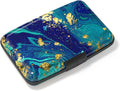Credit Card Holder, Mini Aluminum Card Wallet RFID Blocking Slim Metal Hard Card Case for Women Men, Blue Green Marbling