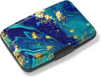 Credit Card Holder, Mini Aluminum Card Wallet RFID Blocking Slim Metal Hard Card Case for Women Men, Blue Green Marbling