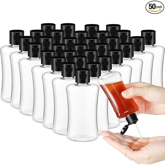 Domensi 50 Pcs 3.4 oz Travel Bottles with Flip Cap Clear Plastic Travel Size Containers Portable Leak Proof Squeeze Bottle Refillable Empty Cosmetic Containers for Liquid Shampoo Lotion