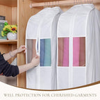 Univivi Premium Cotton Garment Bags for Hanging Clothes and Storage, 60 Inch Washable Dress Bags for Gowns Long, Full Zipper Dust Cover with Extra Large 10" Gusset & Clear Window - 4 Pack