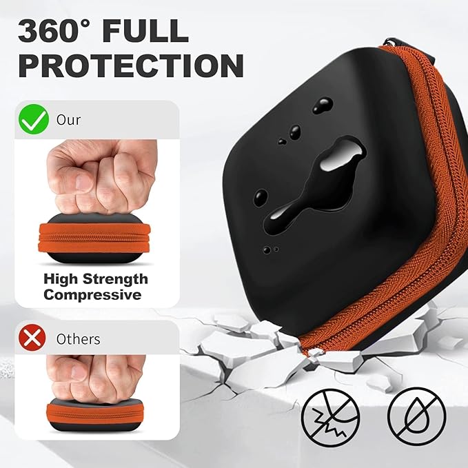 Square Earbud Case Portable EVA Carrying Case Storage Bag Cell Phone Accessories Organizer with Carabiner for Earphone, Earbud, Earpieces, SD Memory Card, Camera Chips, Tech Pouch, Orange1