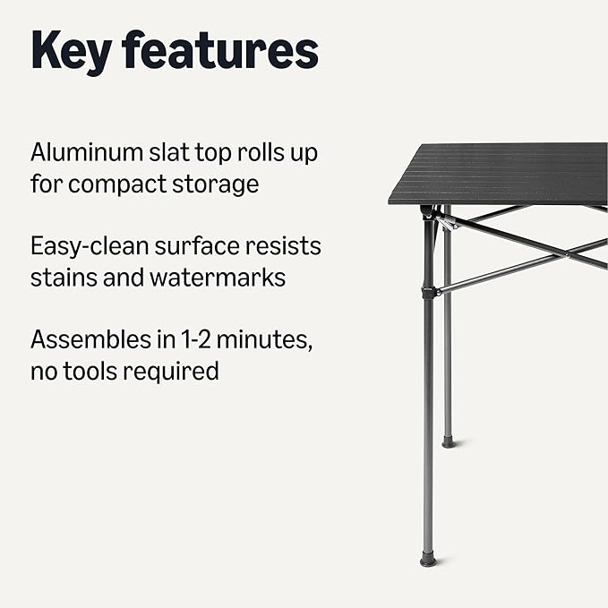 Amazon Basics Portable Folding Aluminum Camping Table, Tall, Black