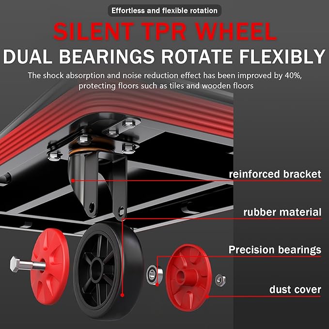 Foldable Luggage Trolley with Handle Silent TPR Wheels Heavy-Duty Design Portable Cart with Bumper Strips for Easy Loading & Storage (48x72x82cm)