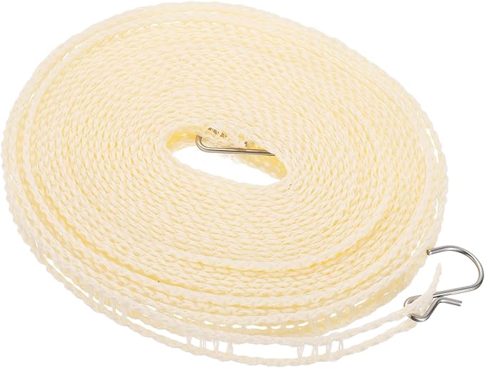 uxcell Portable Clothesline, 26.25ft Nylon Windproof Non-Slip Washing Line Rope for Courtyard Outdoor Travel Camping Laundry Drying, Beige