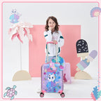 Cute Cat Kid's Luggage Set: 2 Piece Hardside Spinner Wheels Suitcase Set, 16' Airline Approved, Pink Cat Pattern, Ages 5+