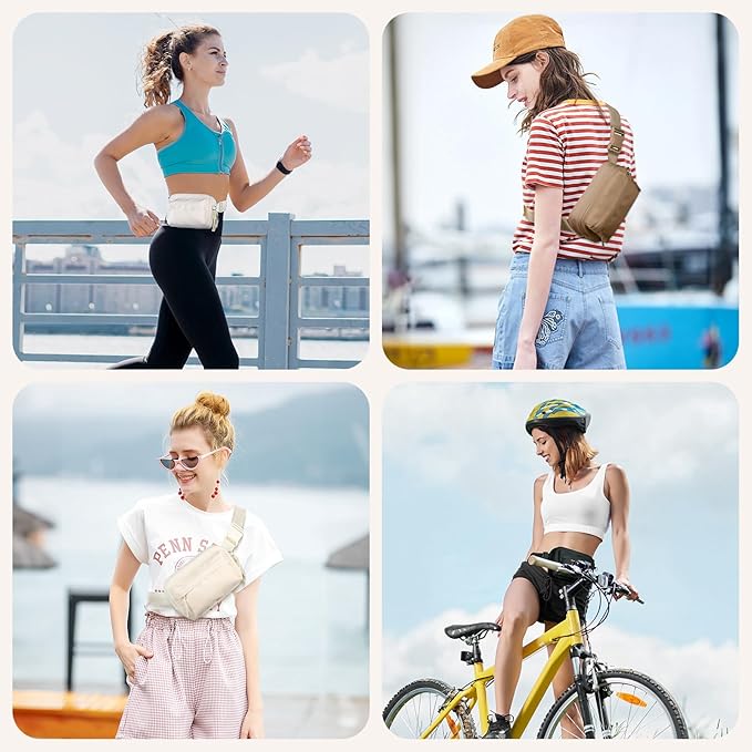 Fanny Packs for Women Men,Belt Bag,Water-resistant Crossbody Bag with 4 Zipper Pockets,Fashion Waist Packs with Adjustable Strap for Workout/Running/Yoga/Shopping/Hiking,Beige