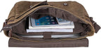 Vintage Genuine Leather Waxed Canvas Briefcase Large Satchel Shoulder Bag Rugged Computer 15.6" Laptop Bag