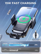 JOYROOM Wireless Car Charger, 15W Fast Charging Auto Clamping Car Phone Holder Charger, Air Vent Car Phone Holder Mount for iPhone 17/16/15 Pro Max Air, Galaxy S26/25 Ultra, Pixel 10 Pro and More