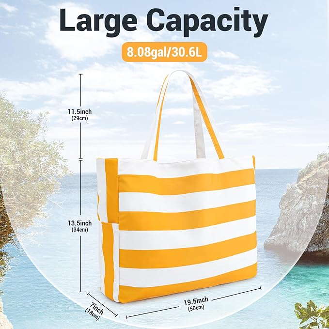 Iioscre Beach Bag for Women, Causal Hobo Pool Bags with Zipper Inner Pocket, Foldable Swim Tote Bag for Vacation Essentials