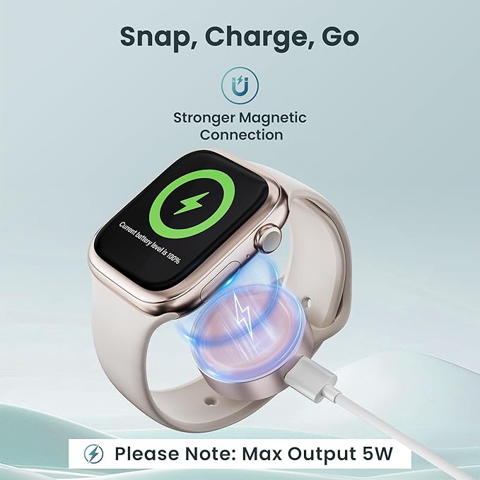 Ruxely Magnetic Charger 5W for Apple Watch,Portable Wireless Fast iWatch Charger Adapter with USB C & iPhone Power Port,Short Apple Watch Charging Cable for iWatch Series 11 10 9 8,Ultra 3,42/46/44mm