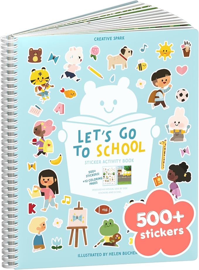 Let’s Go to School 500+ Sticker Book by Cupkin Fun Toddler Travel Activity Coloring and Sticker Book, Road Trip Essentials, 12 Coloring Pages 12 Side by Side Scenes for Ages 2–8 Years