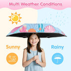 Kids Folding Umbrella Auto Open/Close Umbrellas for Rain Round Corner Safe Design UV Resistant Automatic Children Travel Umbrellas Reinforced Canopy 360° Reflective Strip Lightweight for Girls & Boys