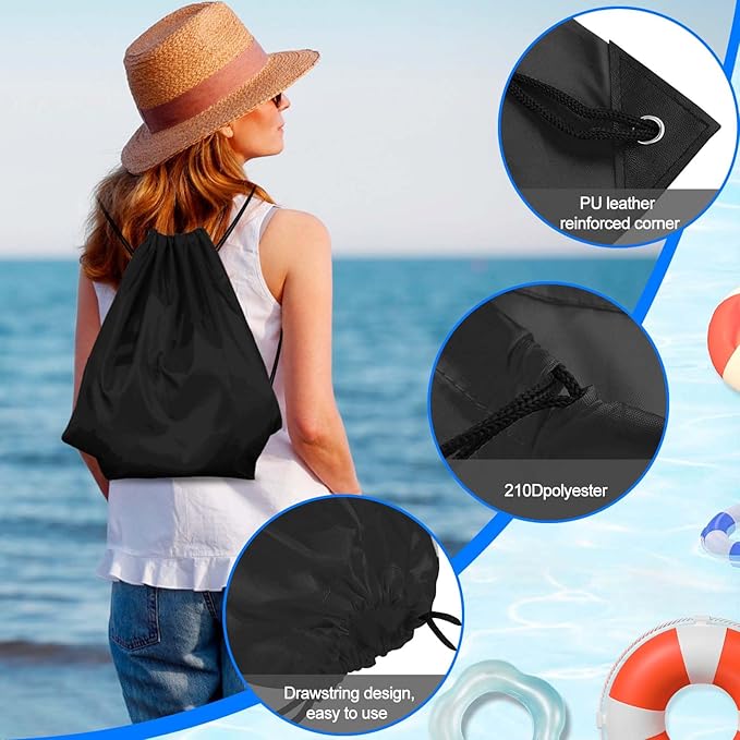 PLULON 6 Pcs Drawstring Bags Bulk Black Drawstring Backpack String Backpack Cinch Sack Sport Gym Backpack Bags for Yoga Traveling Outdoor Sports