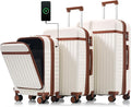 3 Piece Luggage Set ABS Hardshell Lightweight Suitcase Sets with Spinner Wheels and TSA Lock, 20 inch with Front Opening Design and USB Port, 20" Airline Certified Carry-on Luggage, 20"24"28", White