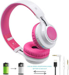 Riwbox WT-7S Bluetooth Headphones Light Up, Foldable Stero Wireless Headset with Microphone and Volume Control for PC/Tablet/TV/Travel (Pink)