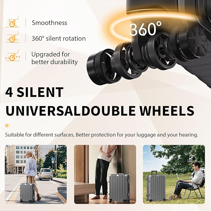 Krute Zipperless Luggage Set 2 Pieces Aluminum Frame Suitcase Sets Polycarbonate Hard Shell Luggage TSA Lock Checked Suitcase with Spinner Wheels Gray