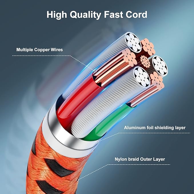 Essri 2Pack for iPhone Charger Cord 10FT, Lighting Cable 10 Feet to USB Charging Cable, Nylon Braided Charging Cord 10 Foot Compatible with iPhone 14 13 12 11 X XS XR 15 Pad -Orange