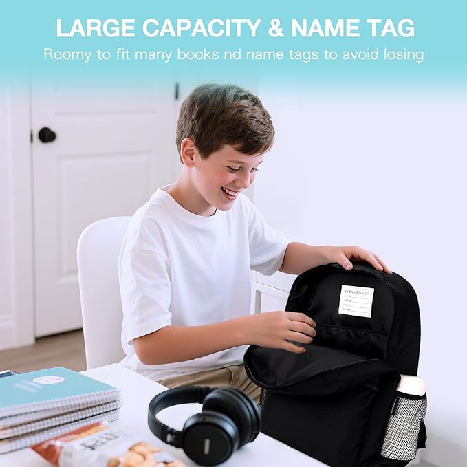 STEAMEDBUN Black Backpack for School,Teens Boys Backpack for Elementary School Bag