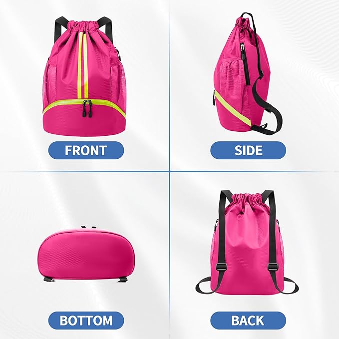 JELUTAR Drawstring Backpack Gym Bag with Shoes Compartment for Soccer, Basketball, Swim, Water-Resistant String Backpack Beach Cinch for Women Men, Rose