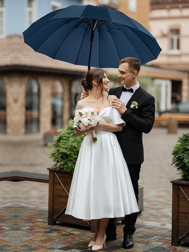 Premium Windproof Umbrella Classic J stick Handle with Easy Grip - Auto Open, Rainproof and Durable Canopy Design Perfect for Rainy Days Sunshad