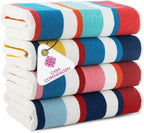 Casa Copenhagen Bora Bora Towels 4Pcs Teal, Pink, Red, Yellow Designer Stripe Beach Towels Gift Set, 30"x 60" Oversized 100% Cotton Pool Towels, Bath Towels for Beach (Summer Gift Set For Women & Men)