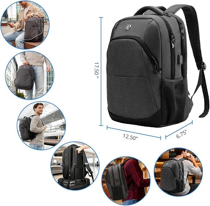 Swissdigital Design Travel Laptop Backpack for Men and Women, College Backpack with USB Charging Port for Fits 16 Inch Notebook, Grey | SD1670-02