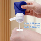 Silevoler Travel Bottles for Toiletries, 4pcs Tsa Approved 3oz Travel Size Containers, BPA Free Leak Proof Premium Silicone Bottles, Refillable Liquid Squeezable Accessories W/Toiletry Bag (Blue)