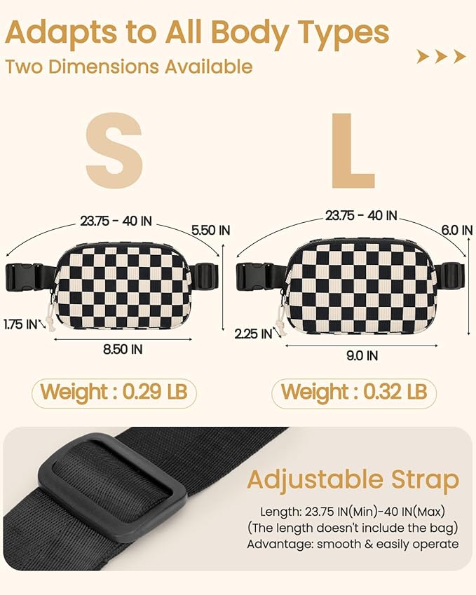 Vankor Large Corduroy Cute Fanny Packs for Women Men Cross Body, Everywhere Belt Bag for Women Men Crossbody Stylish Waist Pack Purse for Travel, Hiking, Workout, Running, Corduroy Checkered Black