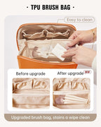 EACHY Travel Makeup Bag, Large Capacity Cosmetic Bag for Women, Waterproof PU Leather, Flat Open Portable Toiletry Bag for Skincare, Brushes & Travel Essentials